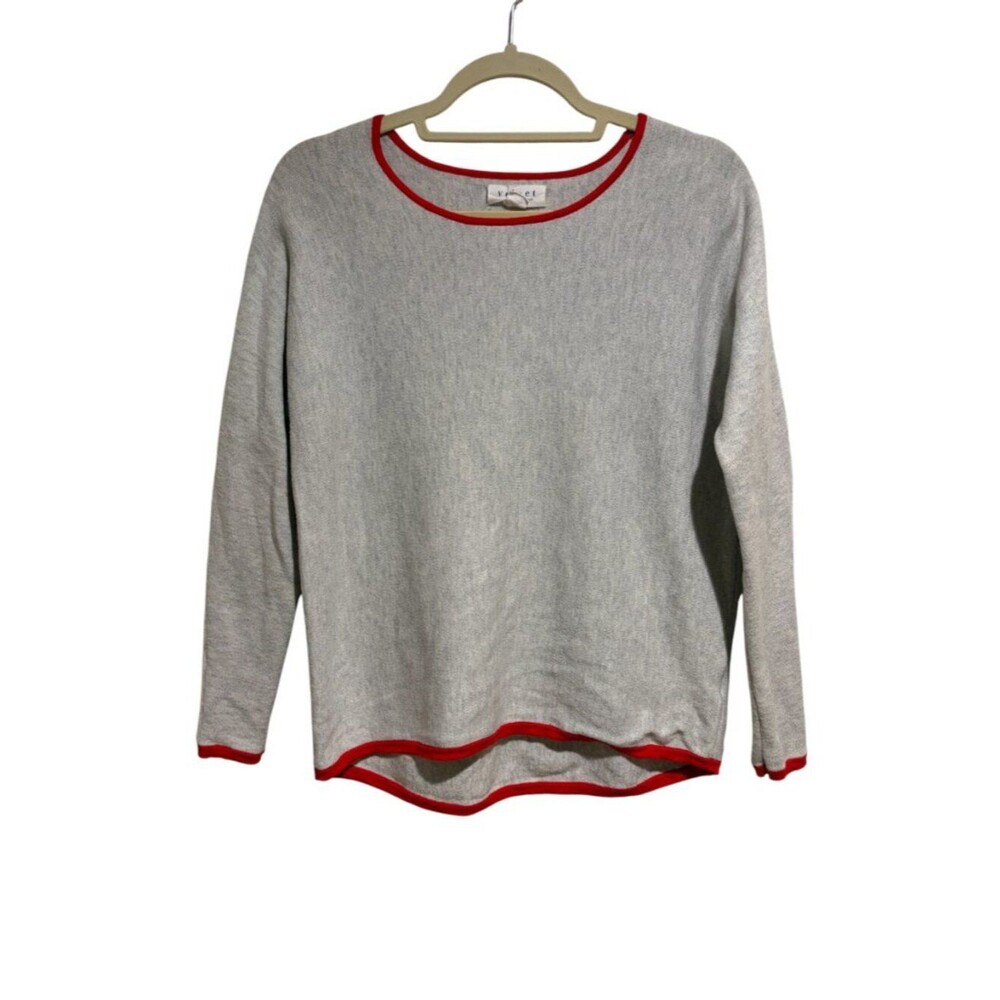 Velvet by Graham & Spencer XS Charon Gray Red Trim Ringer Crewneck Sweater